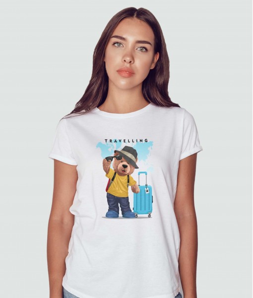 Дамска тениска с щампа Мечета Traveling bear